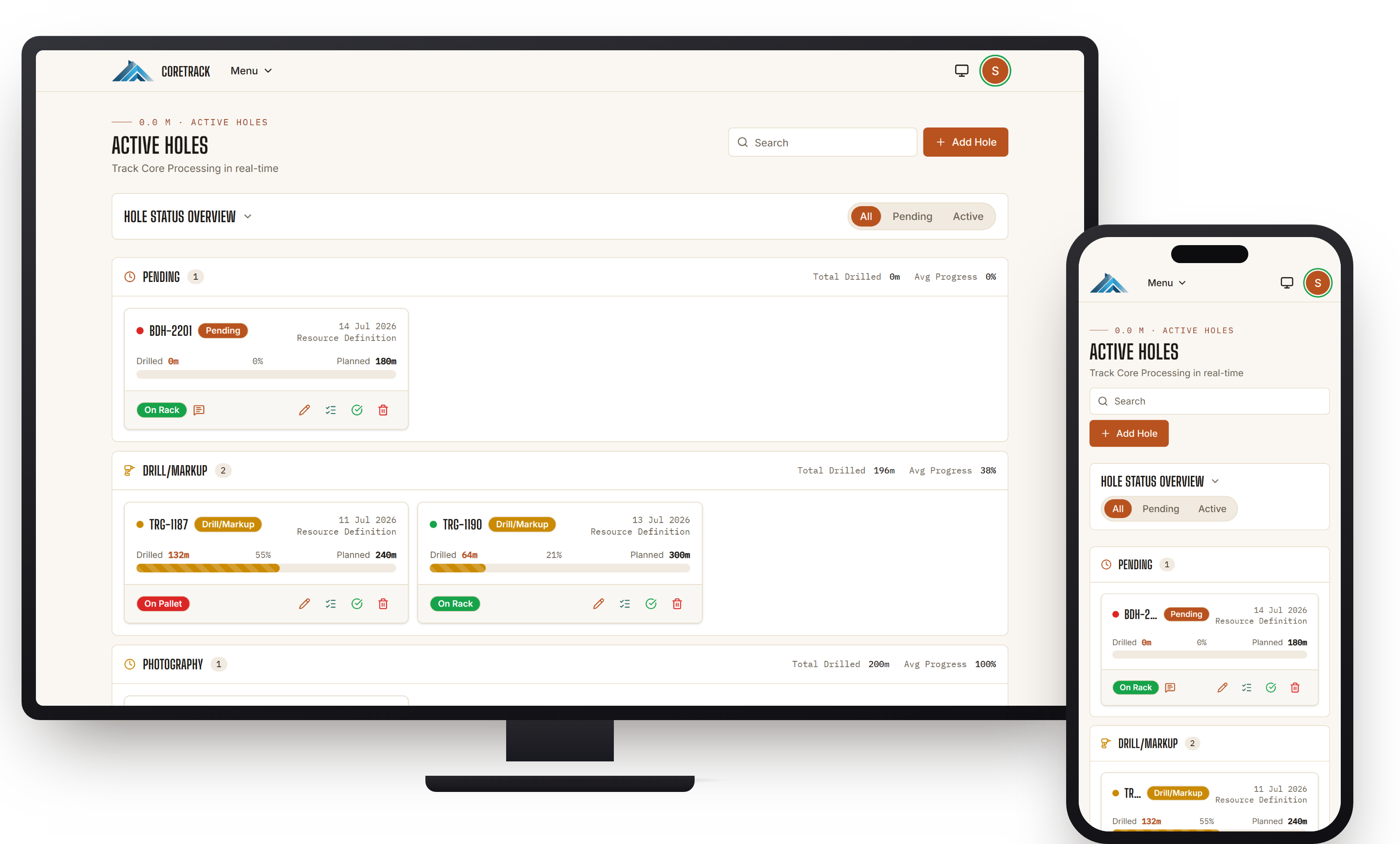 CoreTrack dashboard on desktop and mobile